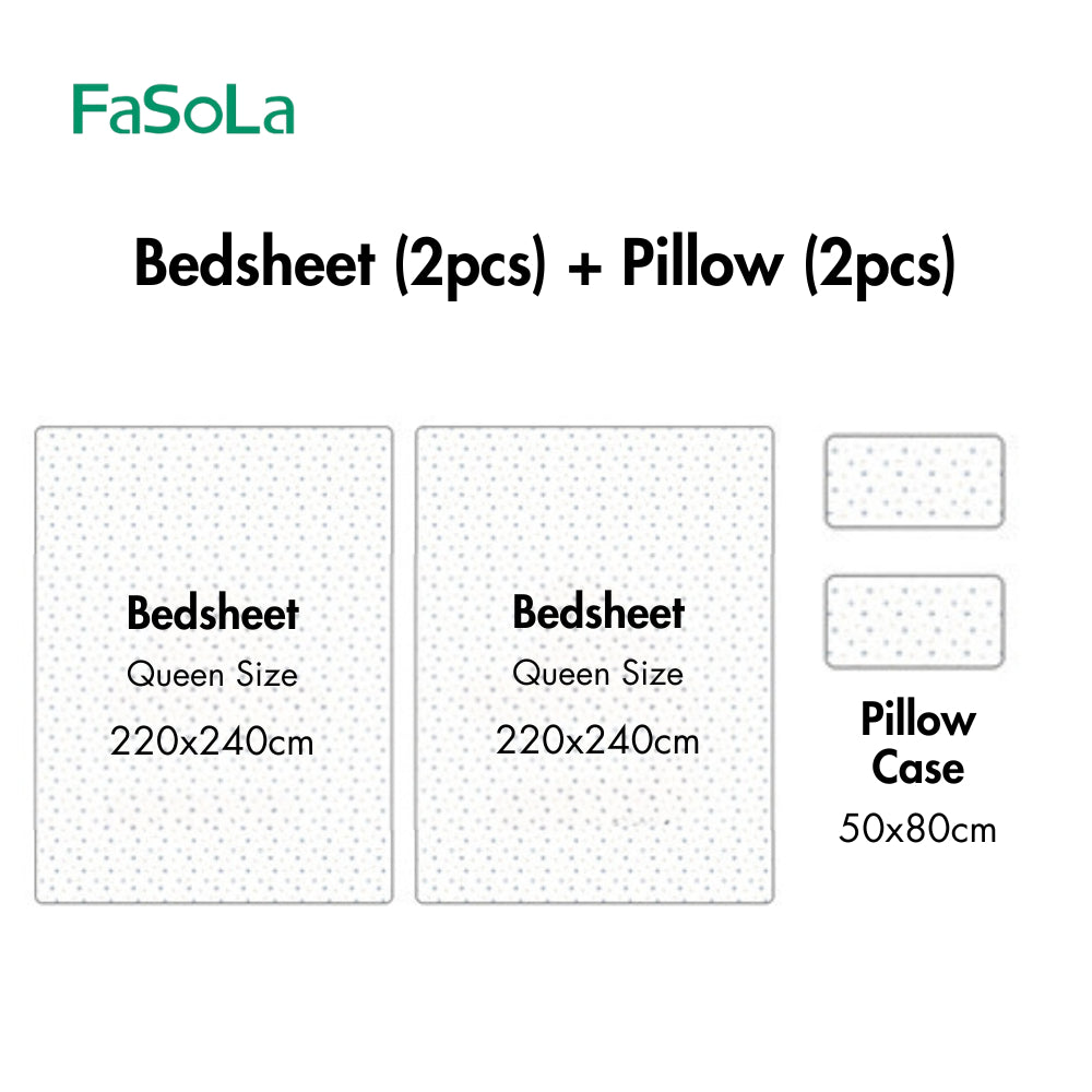 FaSoLa Disposable Bed Sheet Pillow Case Cover Travel Pack Queen Size for Hotel Spa Tuala Tilam Travel一次性旅行床单枕套