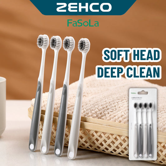 FaSoLa 4pcs Soft Toothbrush Charcoal Toothbrush with Soft Bristle Deep Clean Berus Gigi 竹炭三重柔丝牙刷