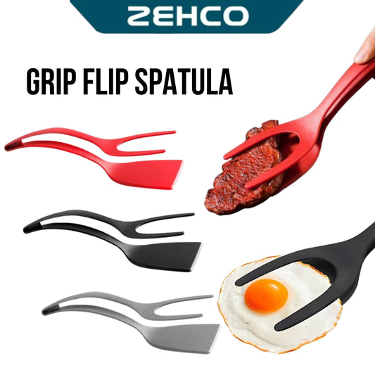 2 In 1 Grip Flip Egg Flipper for Egg Pancake Fish Toast Steak Silicone Kitchen Cooking Spatula 煎蛋夹锅铲