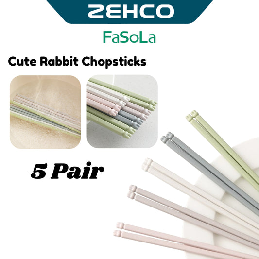 FaSoLa Cute Rabbit Alloy Chopsticks 5 Pairs Anti-Slip Matte Texture Eco-Friendly Reusable Dishwasher Safe 5双合金餐筷防滑