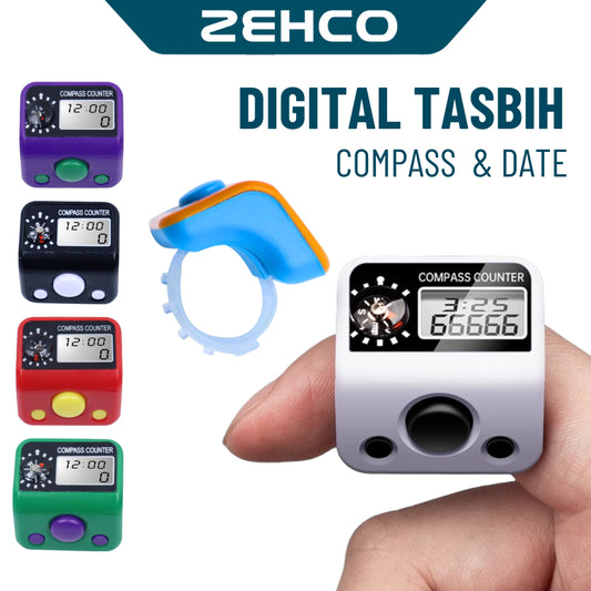 Digital Tasbih LCD Zikir with Compass & Date Electronic Tasbih Counter Finger Ring Tally Counter