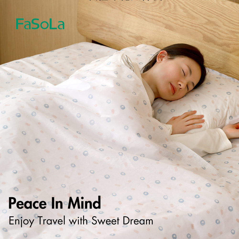 FaSoLa Disposable Bed Sheet Pillow Case Cover Travel Pack Queen Size for Hotel Spa Tuala Tilam Travel一次性旅行床单枕套