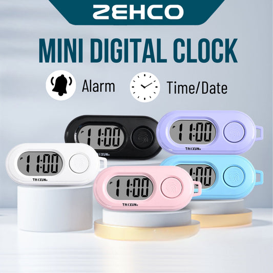 Digital Mini Clock with LED Light Alarm Time & Date LCD Display Keychain (Battery Included)