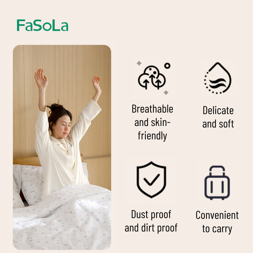 FaSoLa Disposable Bed Sheet Pillow Case Cover Travel Pack Queen Size for Hotel Spa Tuala Tilam Travel一次性旅行床单枕套