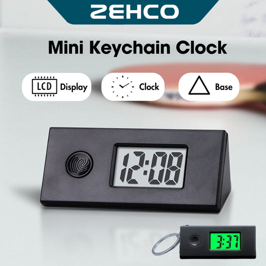 Digital Mini Clock with LED Light LCD Display Time & Date Display with Keychain (Battery Included)