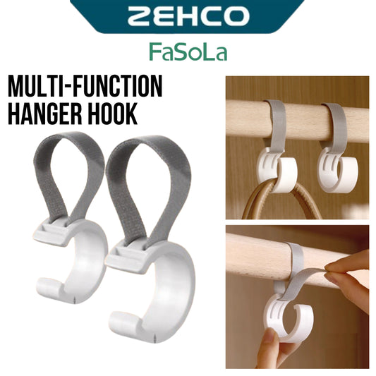 FaSoLa 2pcs Multi-Function Hanger Hook with Velcro Tape Support <2kg Multipurpose Hanger Hook for Closet Kitchen Car