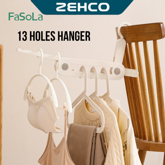 FaSoLa 1pcs 13 Holes Clothes Hanger Foldable Travel Clothes Drying Rack Penyangkut Baju 多功能衣架