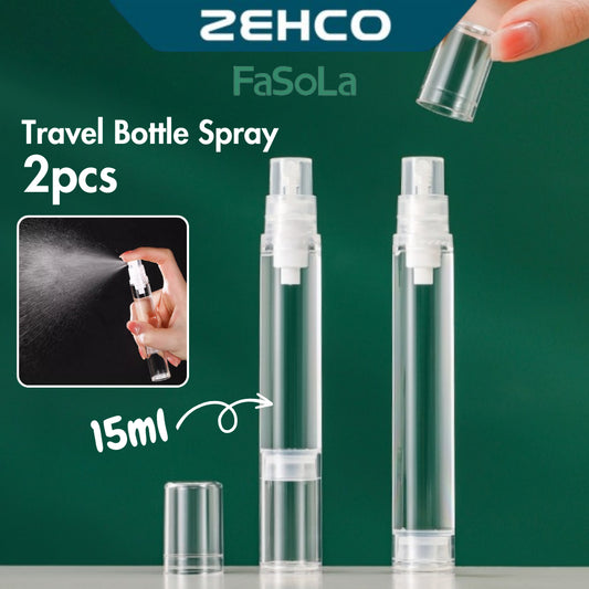 FaSoLa 2pcs 15ml Travel Vacuum Bottle Spray Pump Airless Portable Cosmetic Botol Serum Toner 旅行喷雾瓶罐